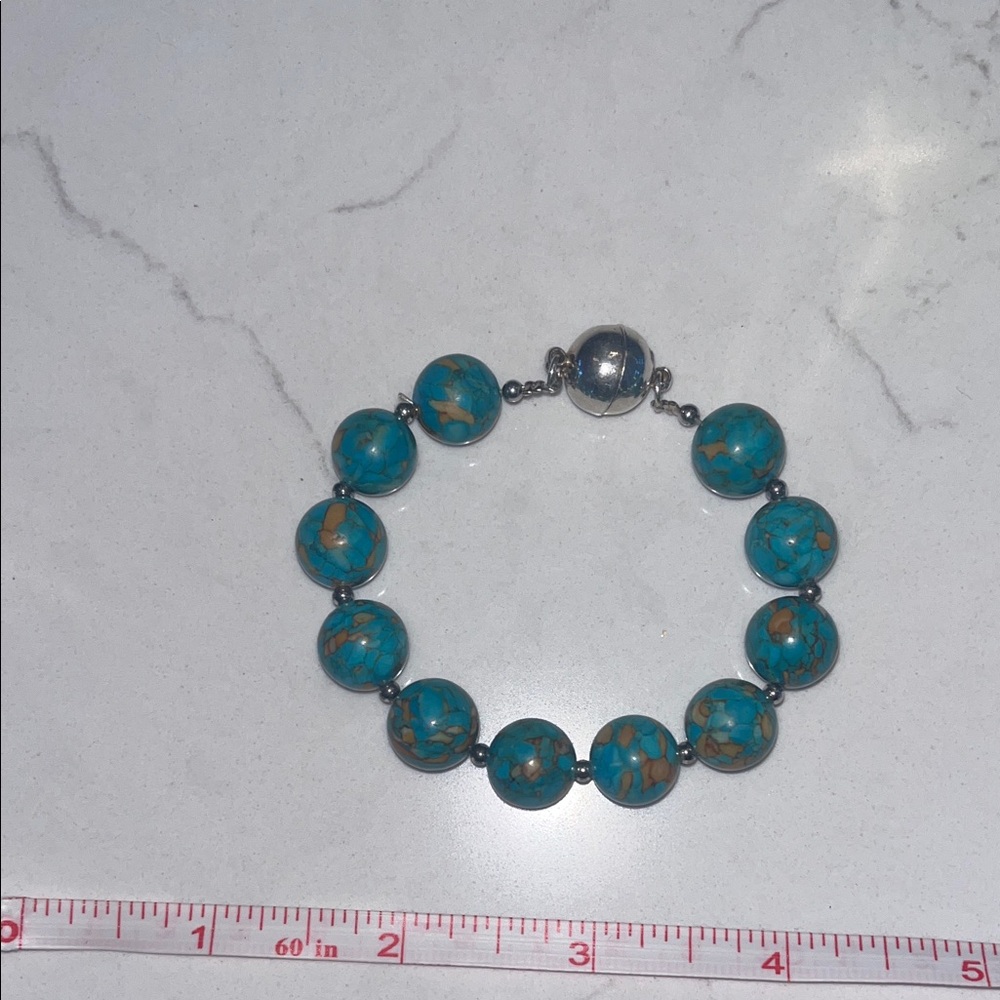 Turquoise and Silver Beaded Bracelet